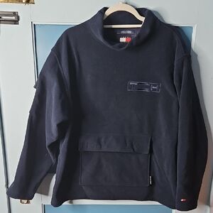 Tommy Hilfiger Navy Blue Fleece Pullover Top With Mock Neckline Medium